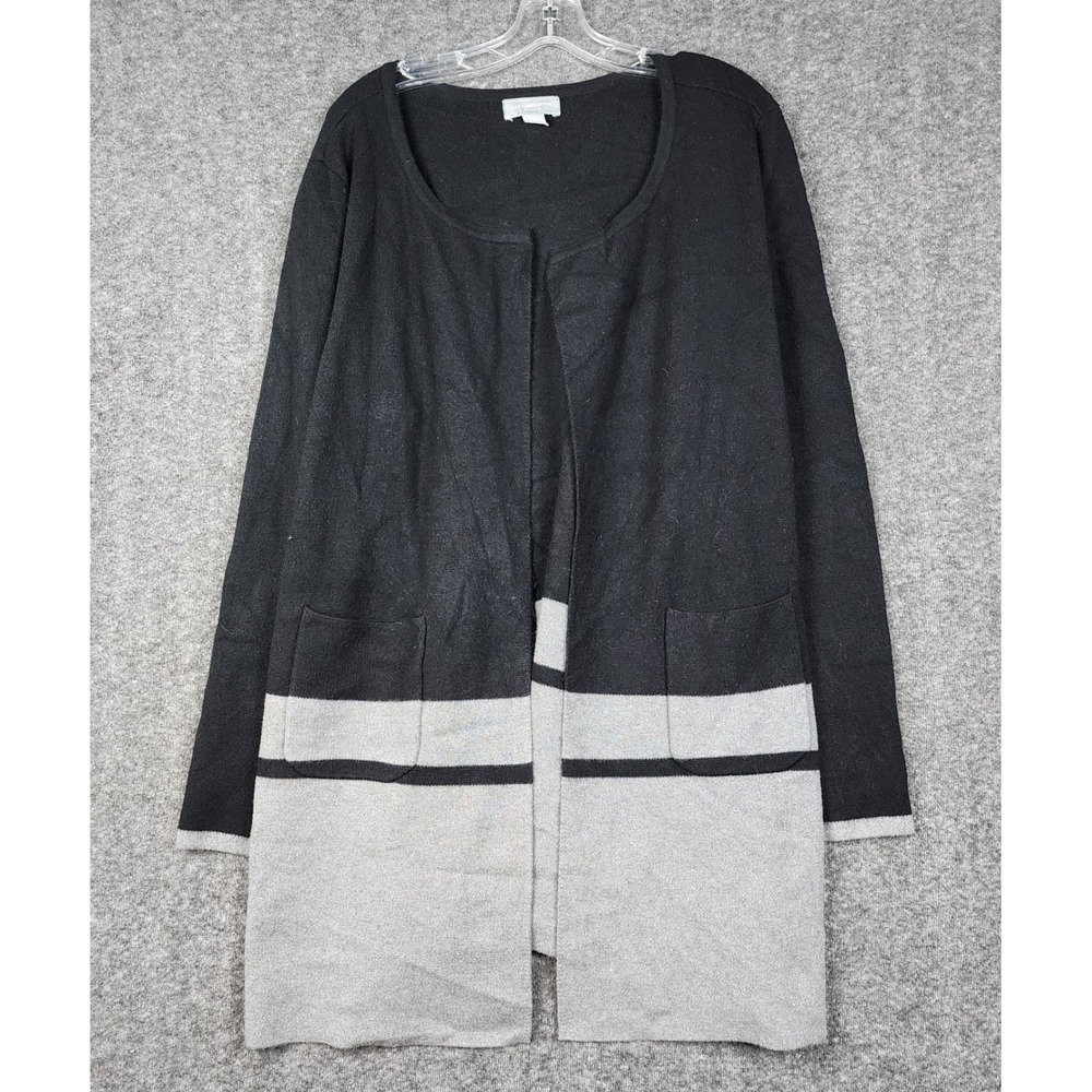 Liz Claiborne Cardigan Sweater Womens XXL Black Grey Colorblock Open Front